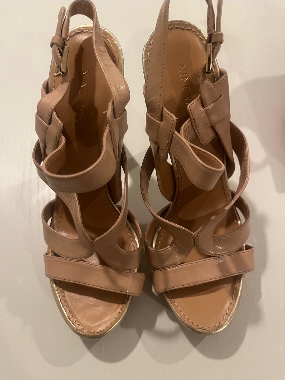 Nine West Nude Strappy Leather high, heeled sandals
